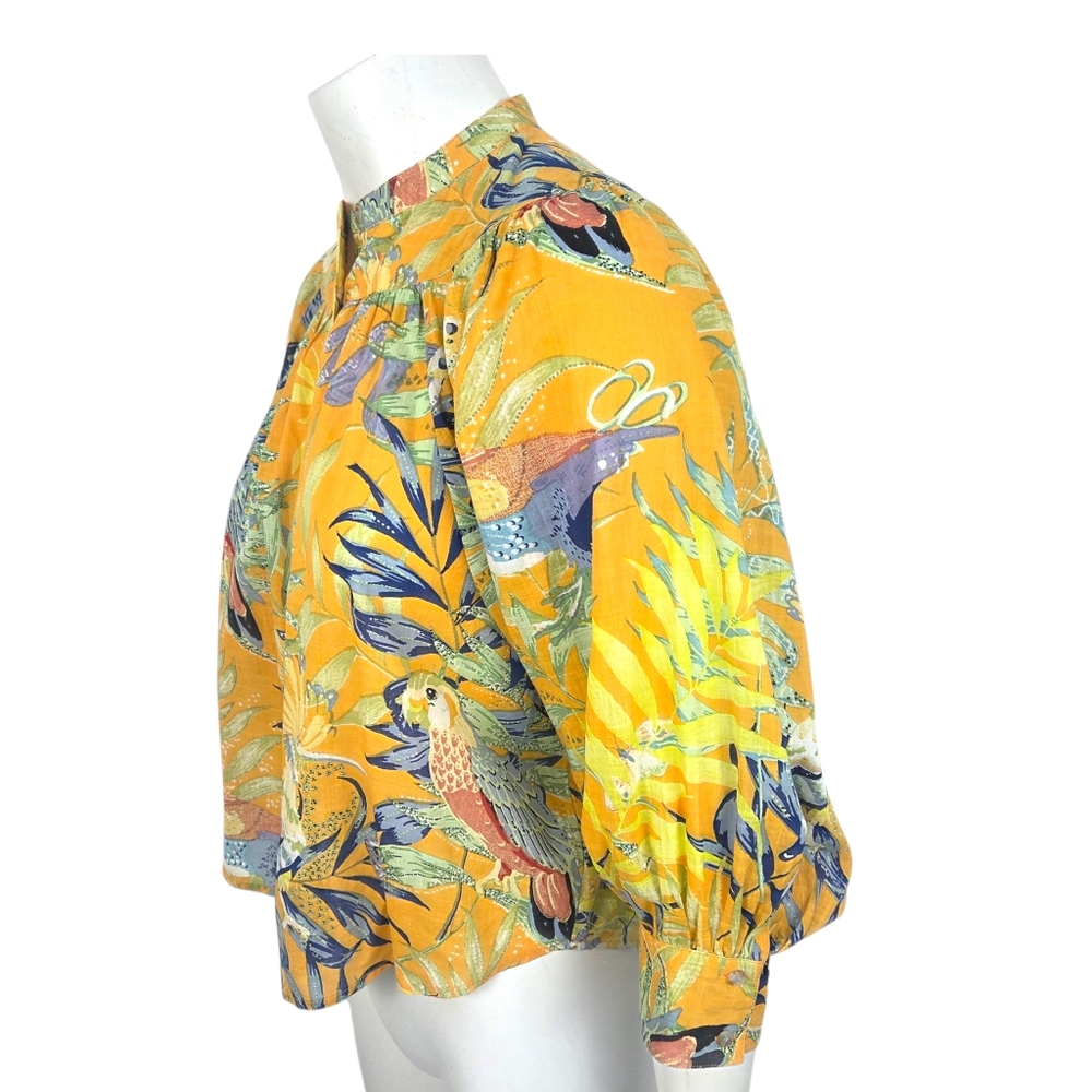 Maeve Anthropologie Tropical Bird Blouse Shirt Womens XS Yellow Parrots Button - Picture 8 of 10